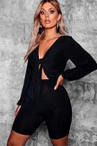 Boohoo Plus Tie Front Sliky Top