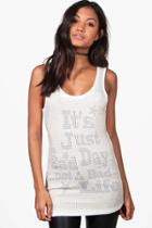 Boohoo Eliza Bad Day Studded Tank Top Cream