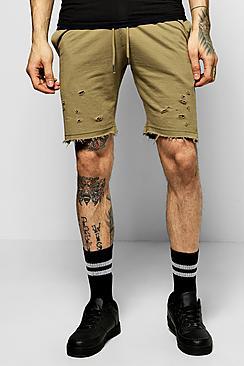 Boohoo Jersey Shorts With Distressing And  Raw Edges