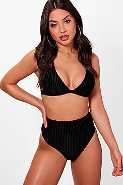 Boohoo Egypt Velvet Pinstripe High Leg Bikini