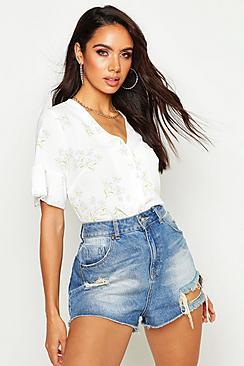 Boohoo Woven Daisy Angel Sleeve Blouse