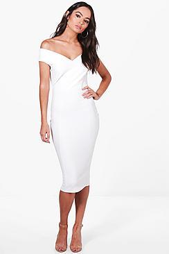 Boohoo Mimi Textured Off Shoulder Midi Dress