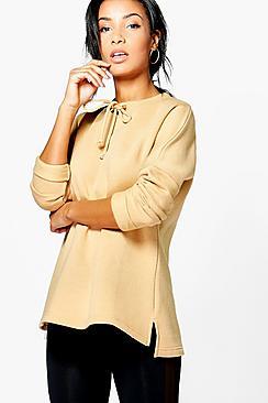 Boohoo Joy Tie Neck Sweatshirt
