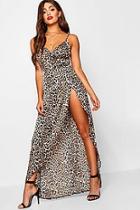 Boohoo Caitlin Satin Leopard Wrap Maxi Dress
