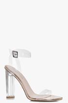 Boohoo Amber Glitter Cylinder Clear Two Part Heels Gold