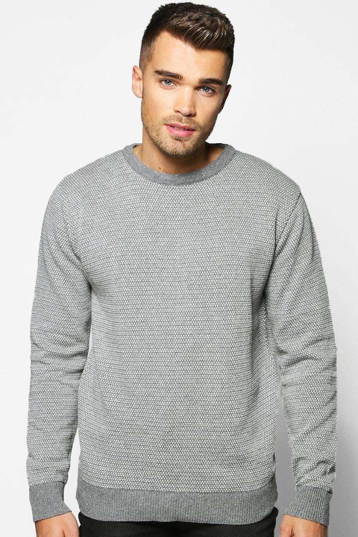 Boohoo Birdseye Knit Crew Neck Jumper Grey