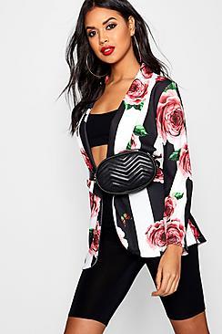 Boohoo Sasha Floral Stripe Mix Pocket Blazer