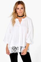 Boohoo Dora Crochet Trim Smock Shirt White