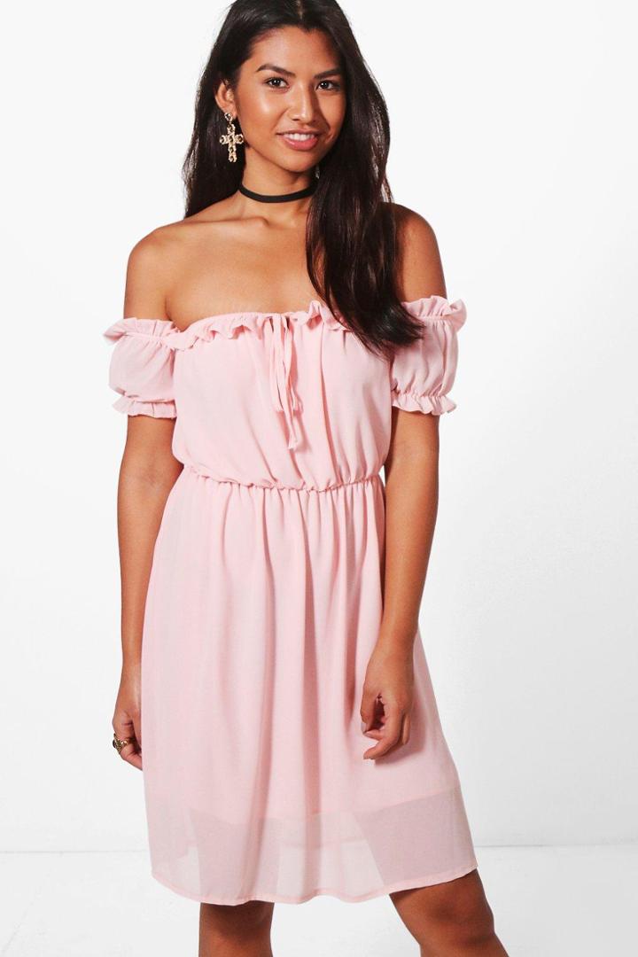 Boohoo Ashley Ruffle Bardot Dress Pink