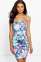 Boohoo Josey Square Neck Floral Strappy Bodycon Dress