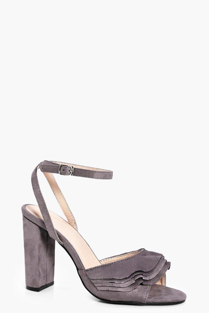 Boohoo Amelia Ruffle Trim Peeptoe Heels Grey