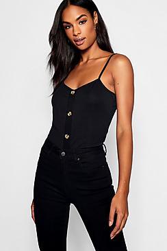 Boohoo Tall Mock Horn Button V Neck Cami