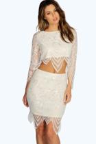 Boohoo Boutique Bettina Premium Contrast Lace Skirt Cream