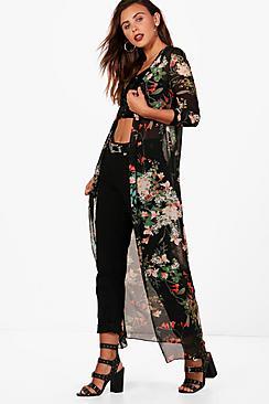 Boohoo Petite Jane Maxi Oriental Print Woven Kimono
