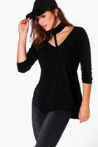 Boohoo Amelia Soft Rib Choker Neck Tunic Black