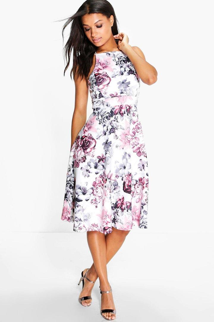 Boohoo Aimee Floral Strappy Skater Midi Dress Multi