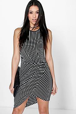 Boohoo Hayley Striped Wrap Skirt Bodycon Dress