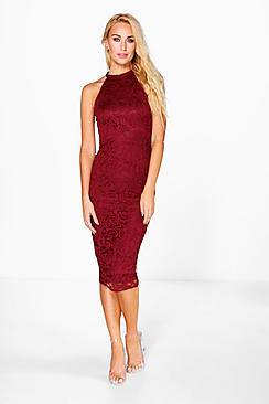Boohoo Zena All Over Lace Racer Front Midi Dress