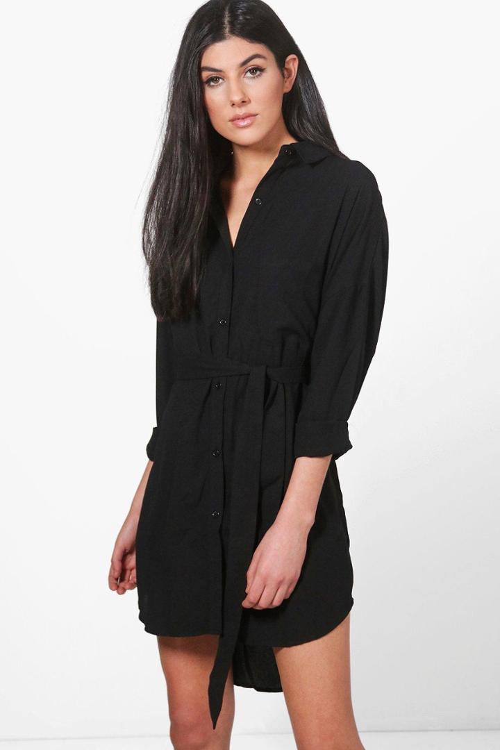 Boohoo Jemma Tie Front Shirt Dress Black