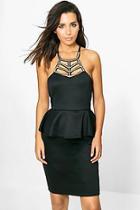 Boohoo Serena Gold Neck Trim Peplum Dress