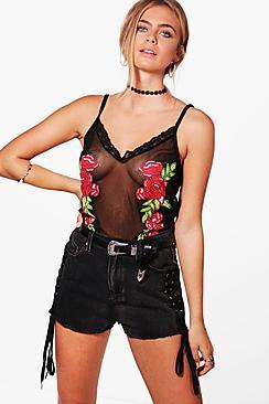 Boohoo Mesh Applique Print Cami