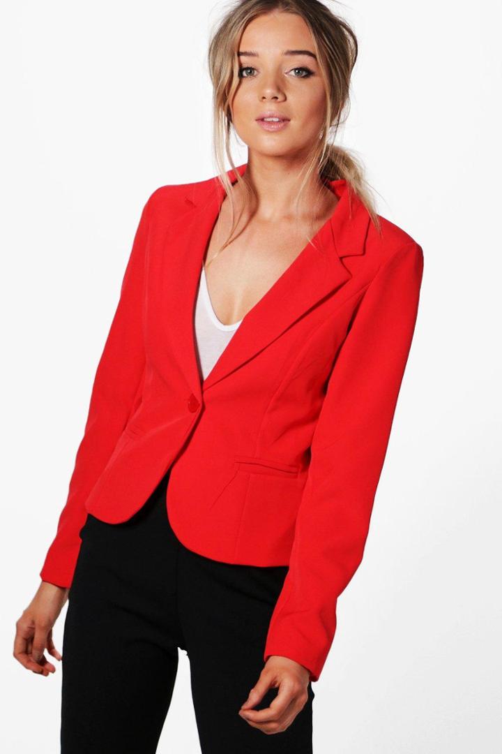 Boohoo Emily Woven Button Blazer Red