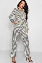 Boohoo Stripe Belted Woven Jumpsuit