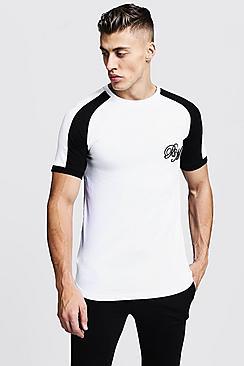 Boohoo Contrast Raglan Bm Curved Hem Tee