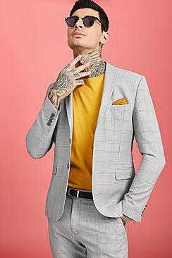 Boohoo Mustard Vintage Check Suit Jacket