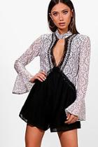 Boohoo Lace Choker Style Smock Playsuit