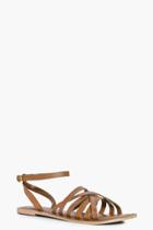 Boohoo Tia Cross Wrap Strap Leather Sandal Tan