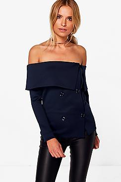 Boohoo Amelia Off Shoulder Scuba Blazer
