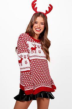 Boohoo Petite Tammy Red Fair Isle Christmas Jumper
