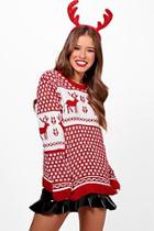 Boohoo Petite Tammy Red Fair Isle Christmas Jumper