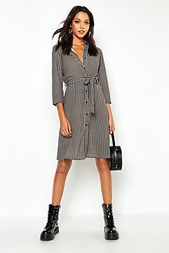 Boohoo Tall Midi Stripe Shirt Dress