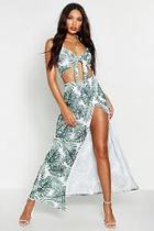 Boohoo Palm Print Crop Top & Side Split Maxi Skirt Co-ord