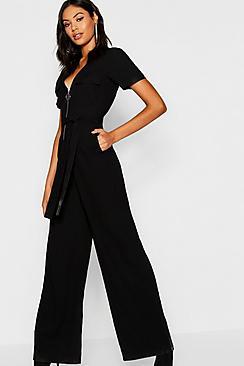 Boohoo Utility Cargo Zip Front Wide Leg Jumpsuit