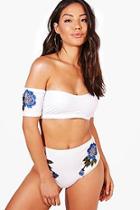 Boohoo Orlando Boutique Floral Embroidered Bardot Bikini