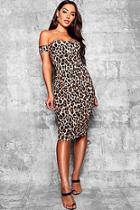 Boohoo Dea Leopard Off Shoulder Bodycon Midi Dress