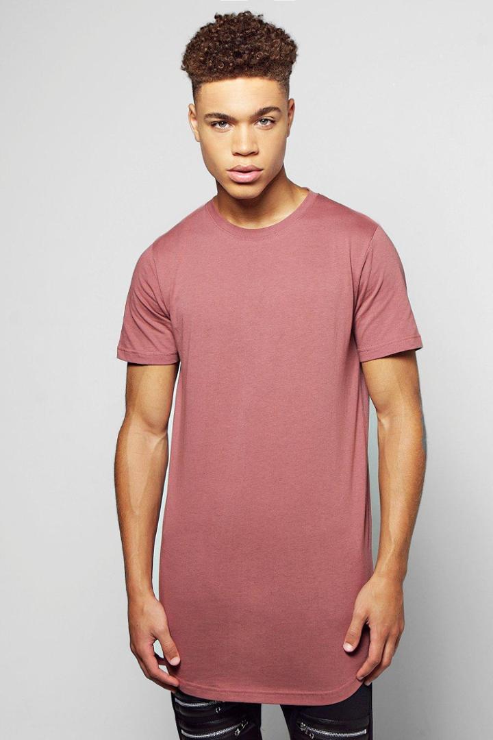 Boohoo Longline Scoop Hem T Shirt Pink