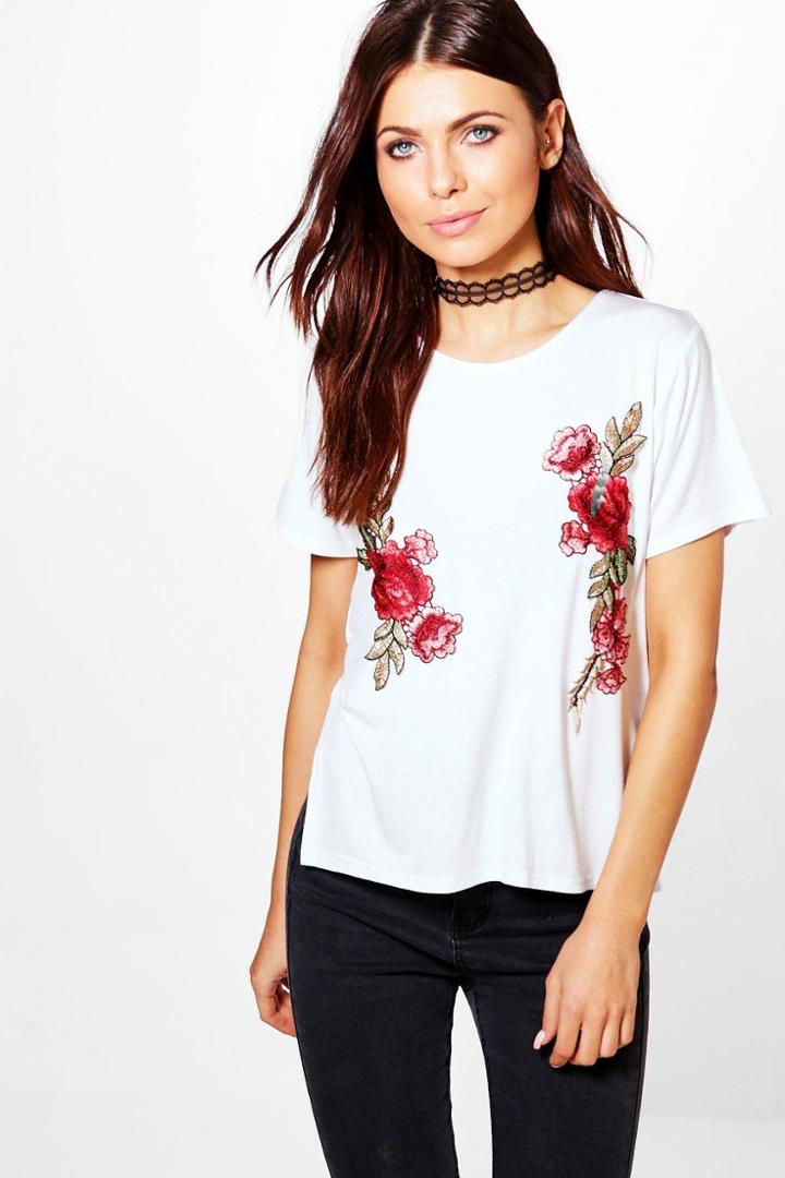 Boohoo Ella Embroidered T-shirt White