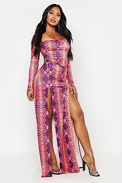 Boohoo Off The Shoulder Slinky Split Maxi Dress