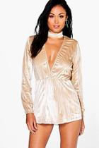 Boohoo Julia Choker Style Crushed Velvet Playsuit