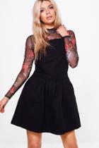 Boohoo Shona Denim Skater Style Denim Pinafore Dress Black