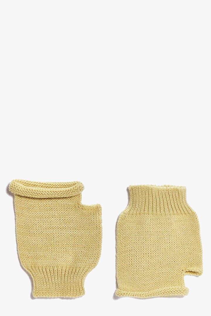Boohoo Annabel Fingerless Soft Knit Mittens Camel