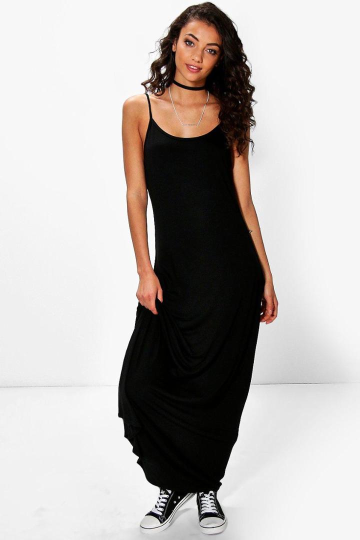 Boohoo Tall Bella Low Back Maxi Dress Black