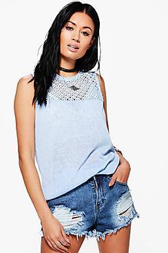 Boohoo Arianna Crochet Panel Woven Top