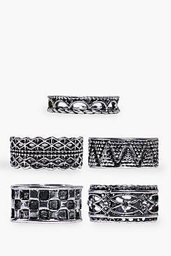 Boohoo Evie Mixed Filigree Metal Ring 5 Pack