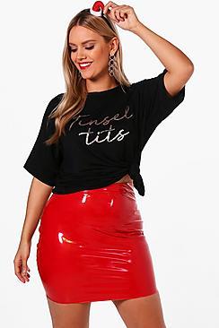 Boohoo Plus Emma 'tinsel Tits' Slogan Tee
