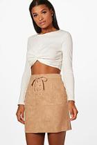 Boohoo Lace Up Front Suedette Mini Skirt